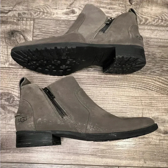 UGG Aureo II Boots Womens 8 Gray Ankle Booties Leather Zip Round Toe winter shoe - Picture 9 of 12